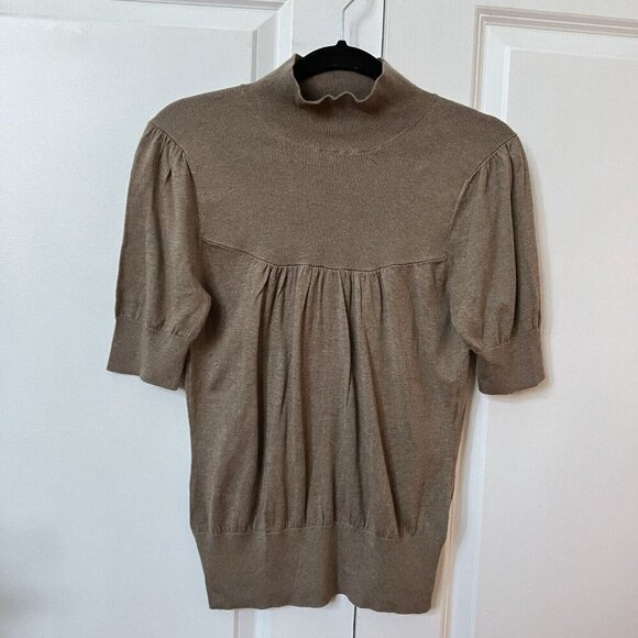 Banana Republic Top Womens M Silk Cotton Blend Knit Ruched Turtleneck Brown - Picture 1 of 6
